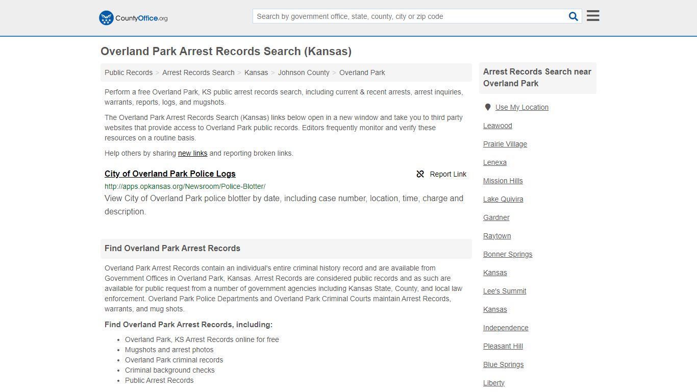 Overland Park Arrest Records Search (Kansas) - County Office