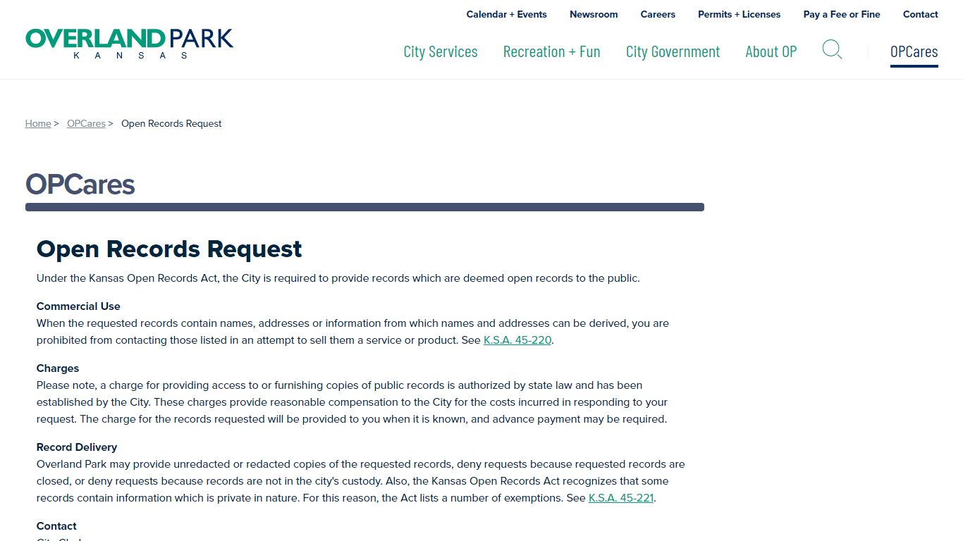 OPCares - Overland Park Online Customer Service Center - Open Records ...